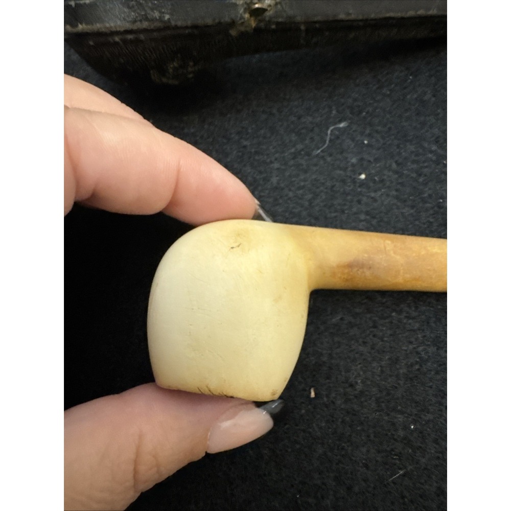 Vintage Block Meerschaum Pipe Amber Stem Hand Carved Estate Tobacco Pipe Case - Picture 5 of 16